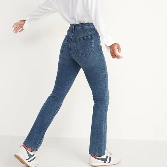 Extra High-Waisted Button-Fly Kicker Boot-Cut Ripped Cut-Off Jeans for Women New - Picture 2 of 7